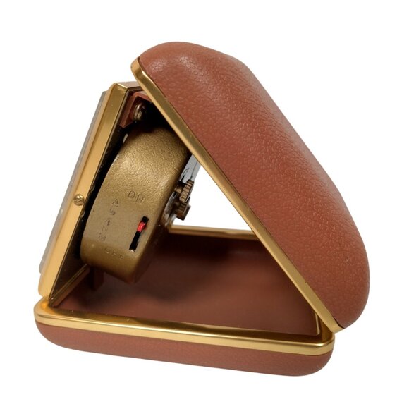 Vintage Seth Thomas Alarm Clock Travel Size Brown Foldable Plastic Case Glowing - Picture 6 of 16